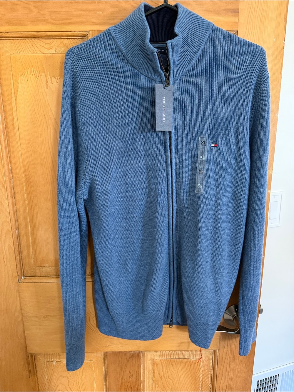 Tommy Hilfiger Men’s Slate Blue Full-Zip Ribbed Sweater